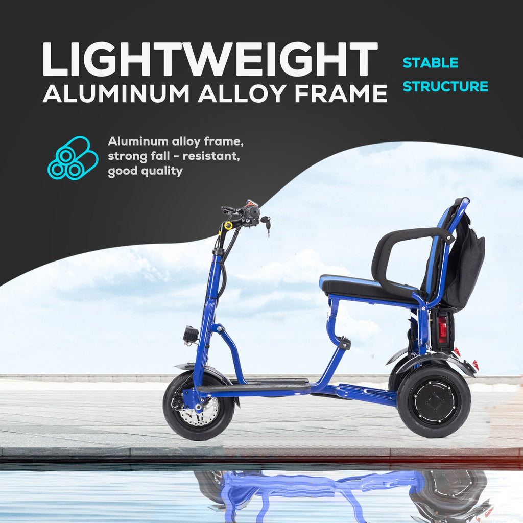 COUGAR (Blue) Folding Electric Mobility Scooter 3 Wheel Lightweight Portable Power Travel Scooters
