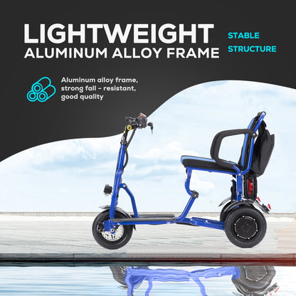 COUGAR (Blue) Folding Electric Mobility Scooter 3 Wheel Lightweight Portable Power Travel Scooters