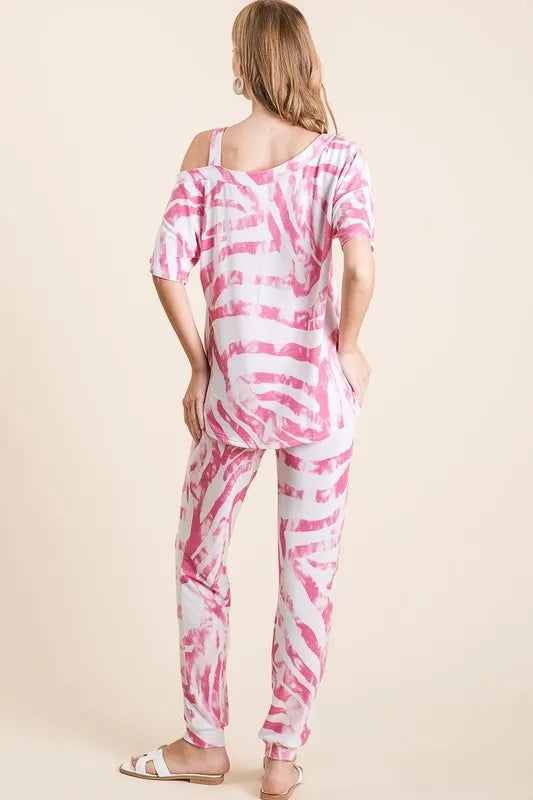 BiBi Zebra Print French Terry Top and Pants Set
