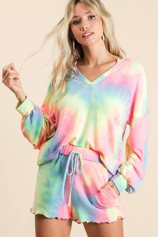 BiBi Tie Dye French Terry Top and Shorts Set