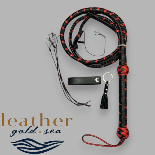 Premium Handmade Leather Bull Whips – Black & Red Cowboy Whip