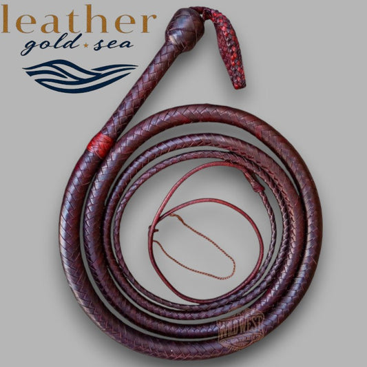 Handmade Mahroon Genuine Leather Bull Whips – 16 Plait Craftsmanship