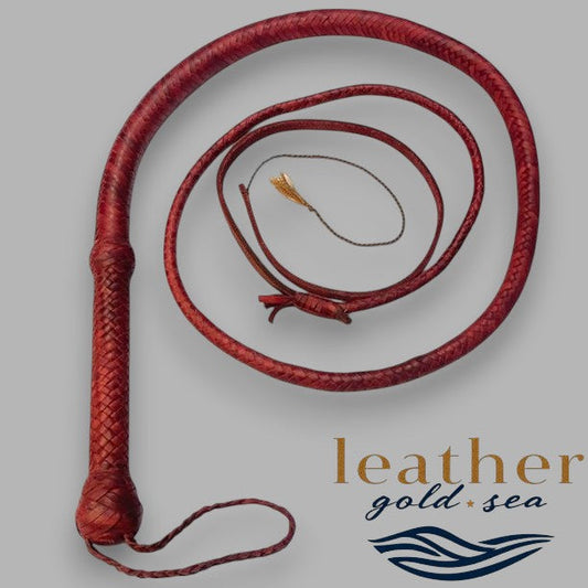 Handmade Cowboy Whip – Red Genuine Leather Bullwhip