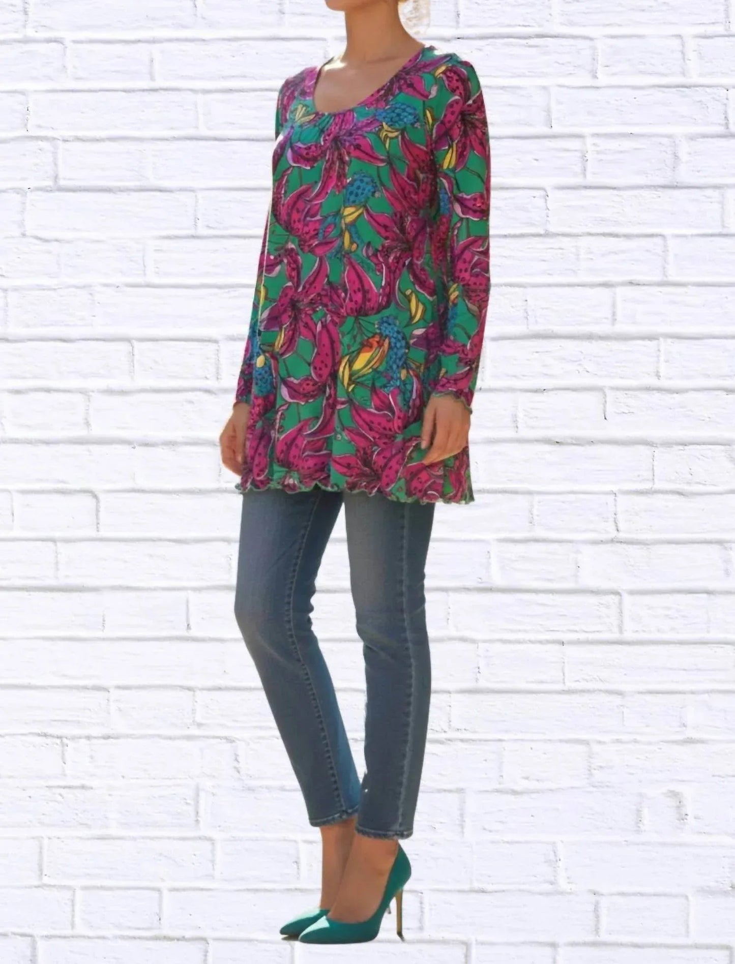Sibella Pleated Front Long Sleeve Blouse