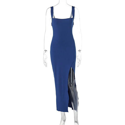 Split Backless Suspender Sheath Women's Clothing Dress