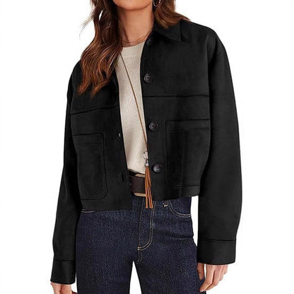 European And American Style Women Faux Suede Short Jacket Casual Lightweight Autumn Fashion