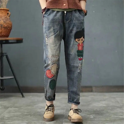 Comfortable Women's Wide Leg Jeans with Elastic Waist