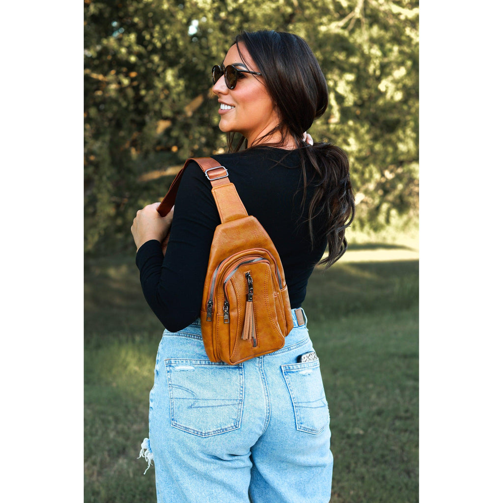 Mindy - Camel  Vintage Tassel Sling Bag