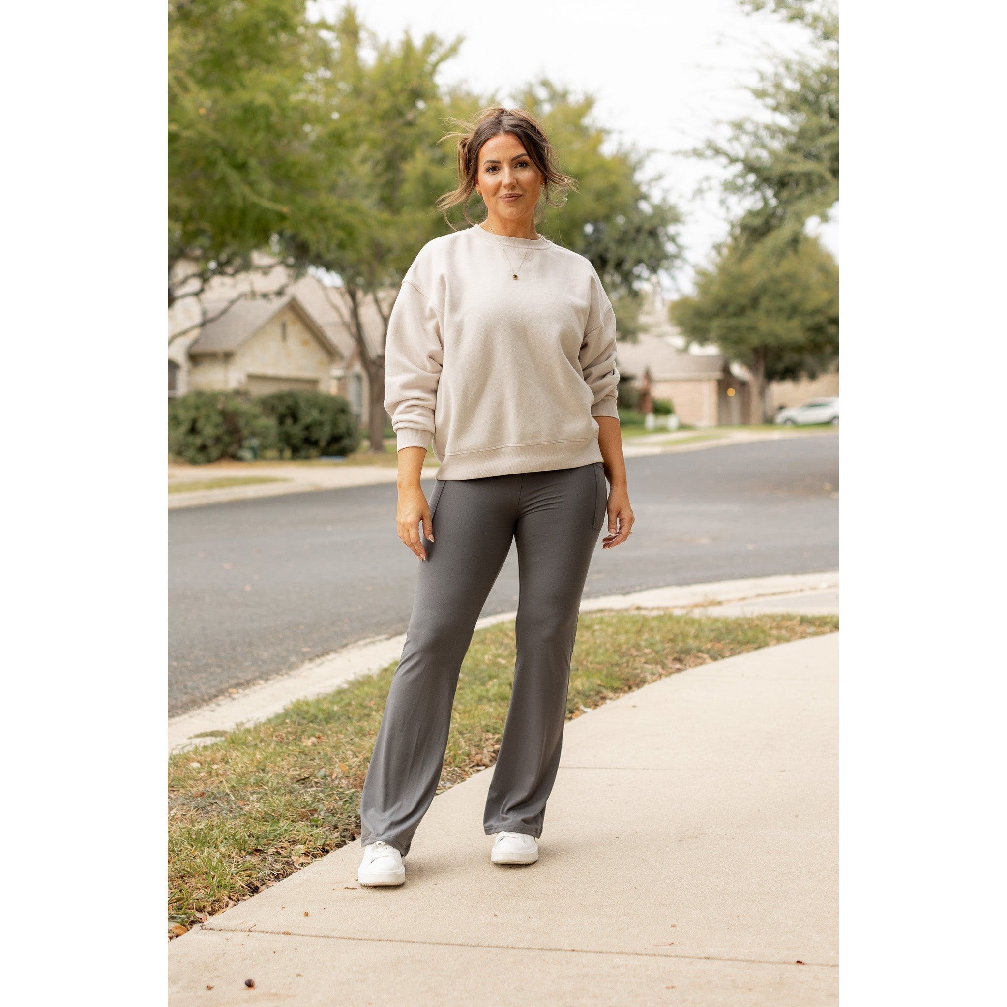 Cassie - 30  CHARCOAL Bootcut Leggings with Pockets