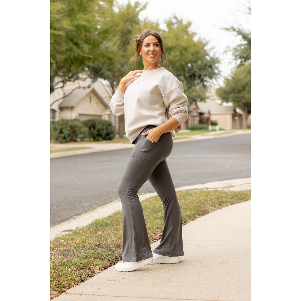 Cassie - 30  CHARCOAL Bootcut Leggings with Pockets