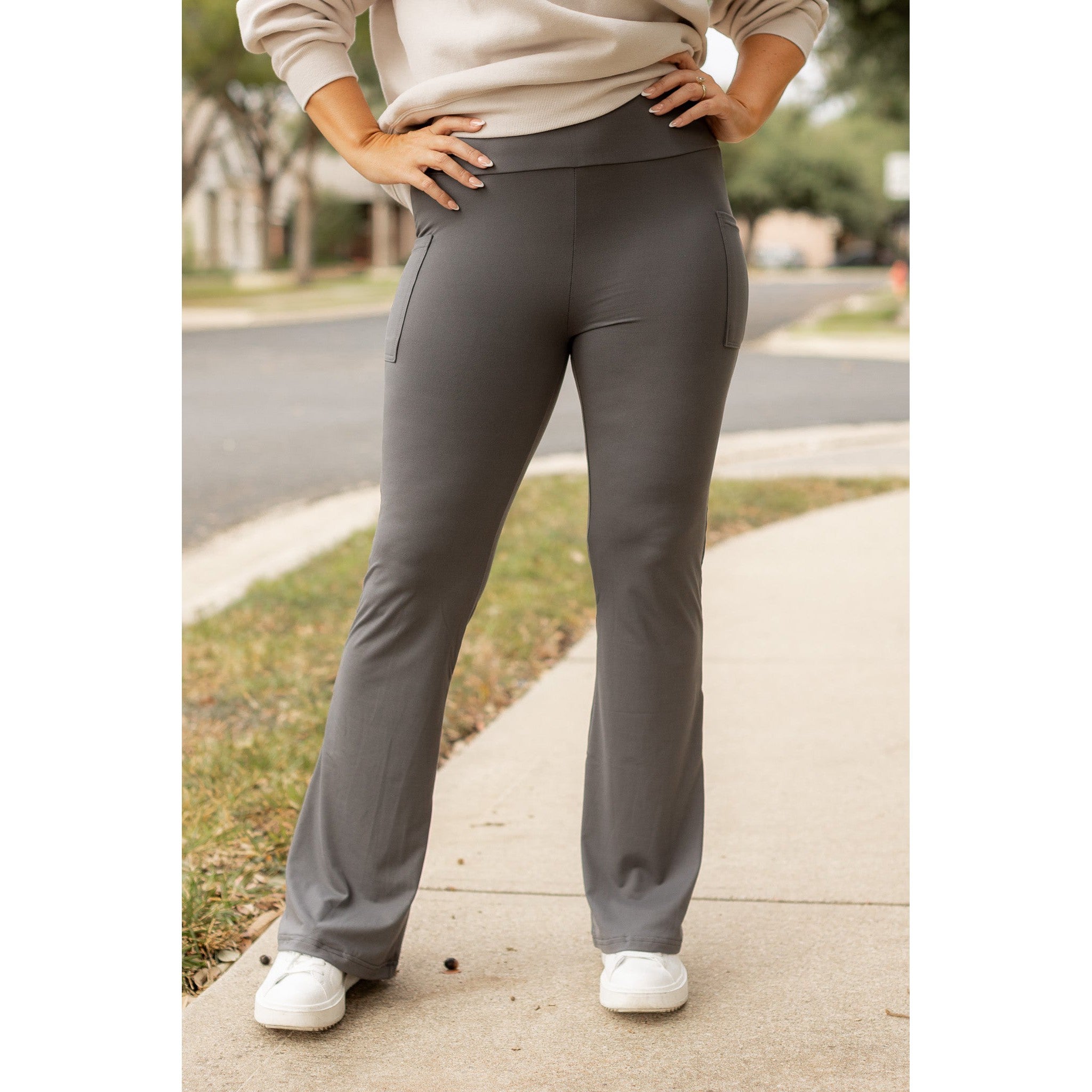 Cassie - 30  CHARCOAL Bootcut Leggings with Pockets