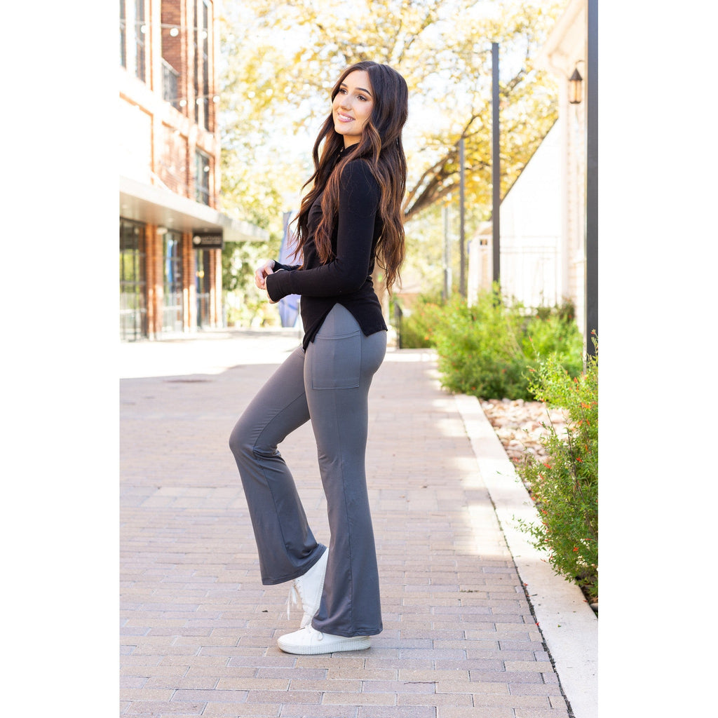 Cassie - 30  CHARCOAL Bootcut Leggings with Pockets