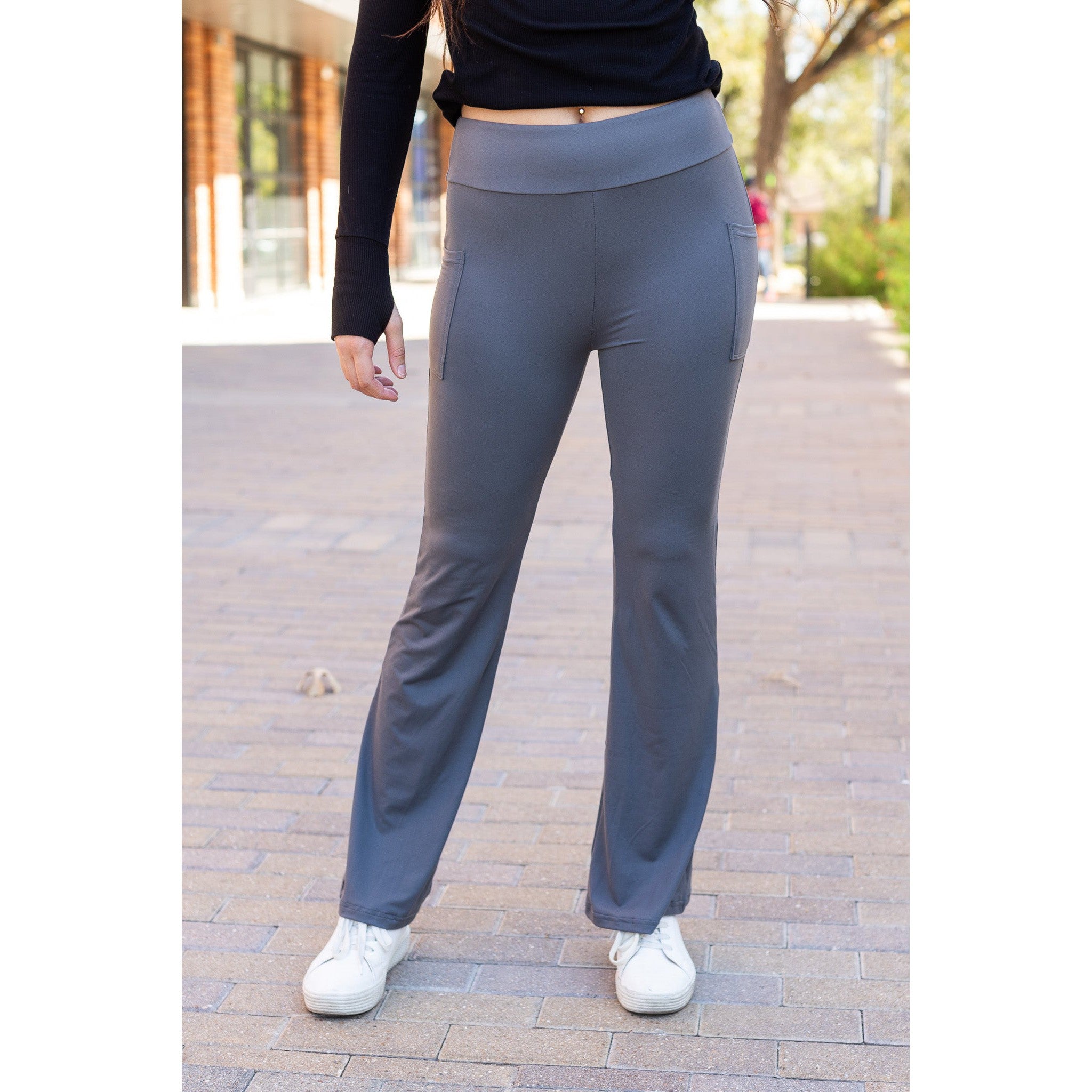 Cassie - 30  CHARCOAL Bootcut Leggings with Pockets