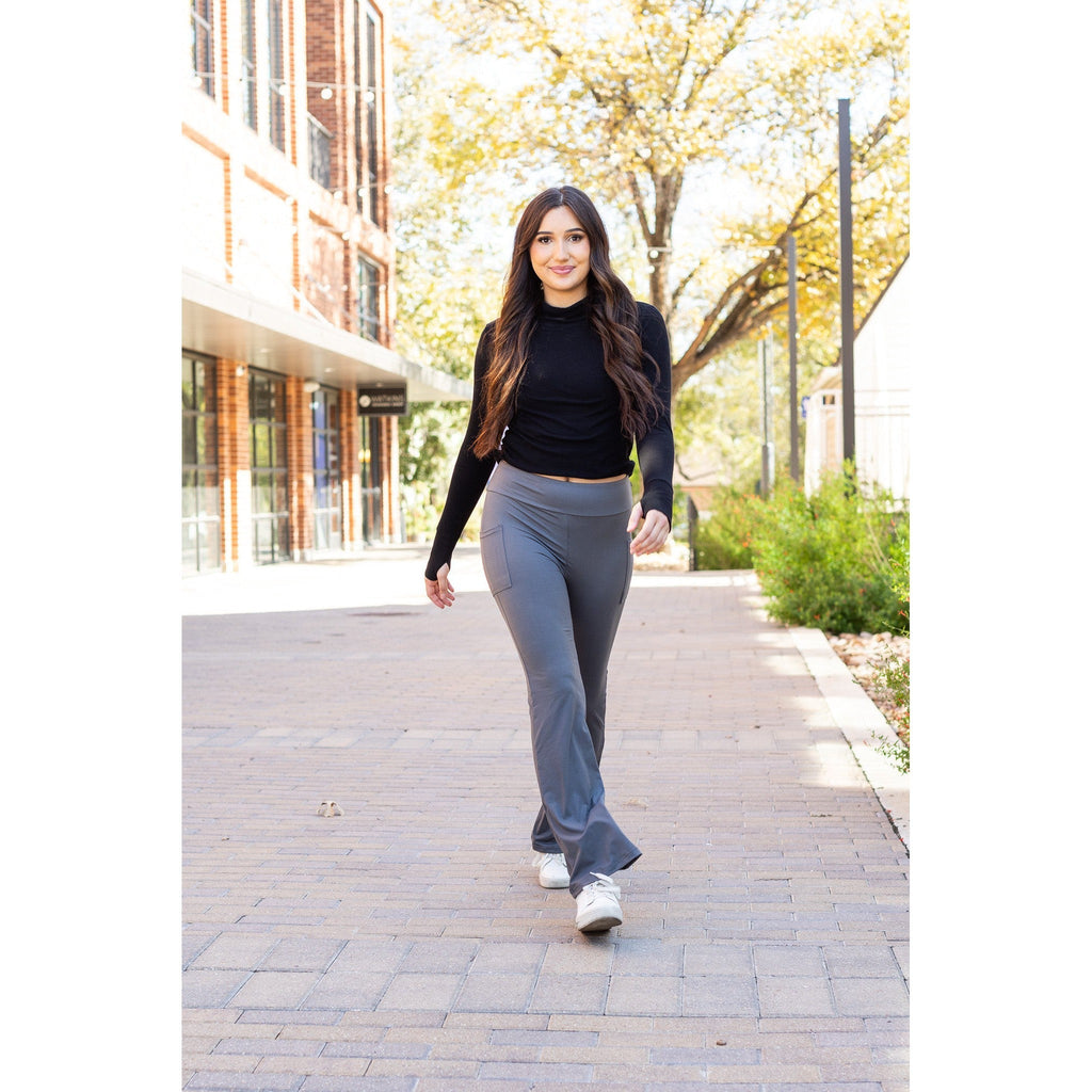 Cassie - 30  CHARCOAL Bootcut Leggings with Pockets