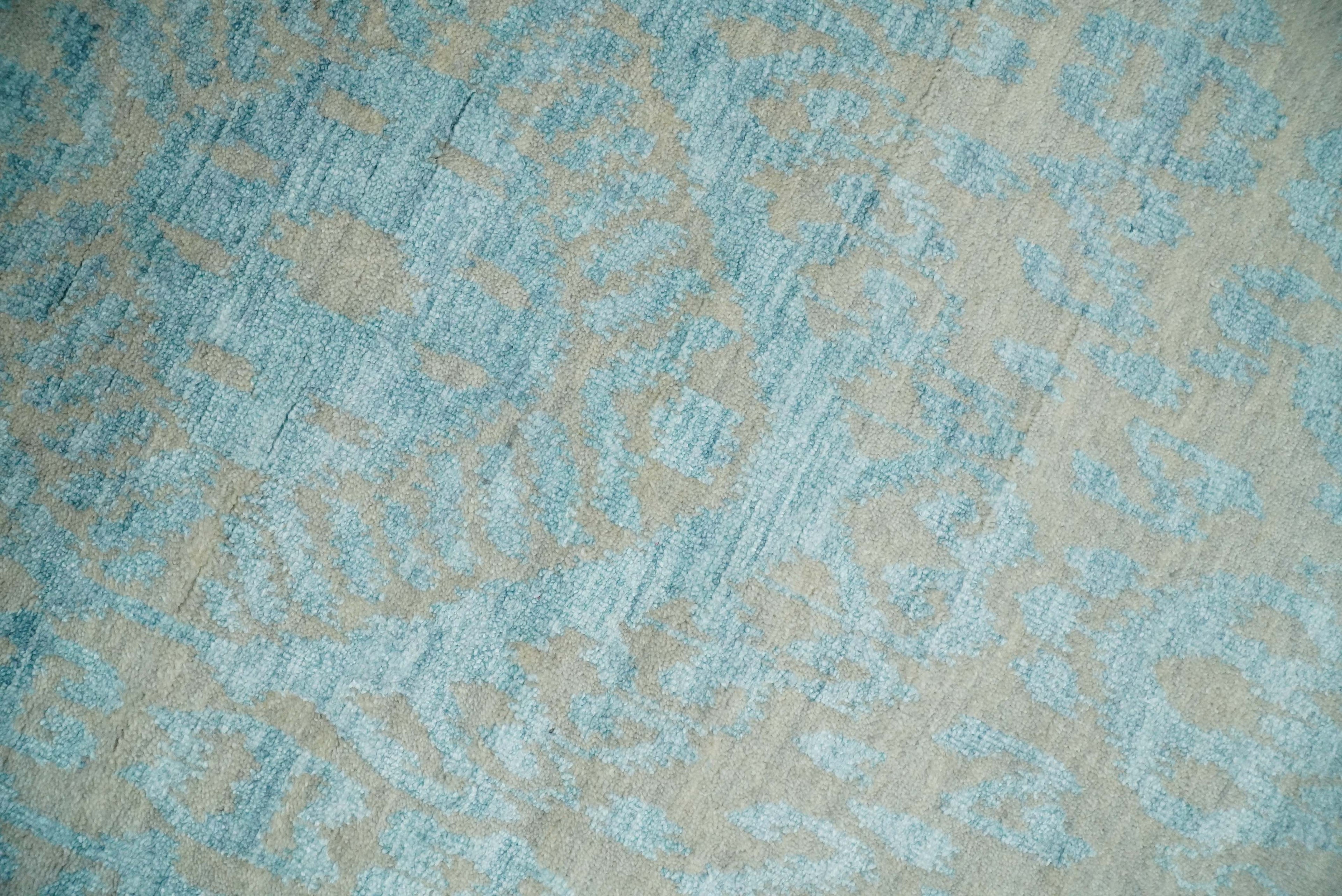 2.6x8 Fine Hand Knotted Camel and Blue Traditional Persian Style Antique Wool and Silk Rug