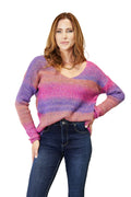 Angel Wings Multicolored Rib-Knit V-Neck Knit Pullover