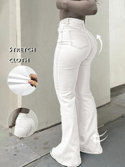 High Waisted Stretch Non See Through Straight Leg Jeans