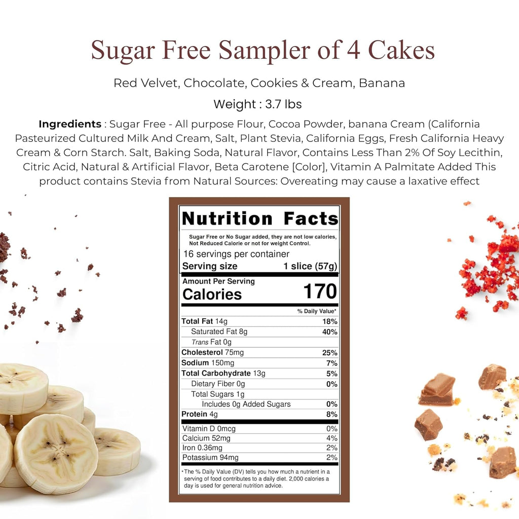 Andy Anand Sugar Free Cake Sampler of 4 best-selling: Cookies & Cream, Chocolate, Blueberry & Pineapple 3.7 lbs Indulge in No Added Sugar artisan bliss with real California cream Keto & Diabetic friendly
