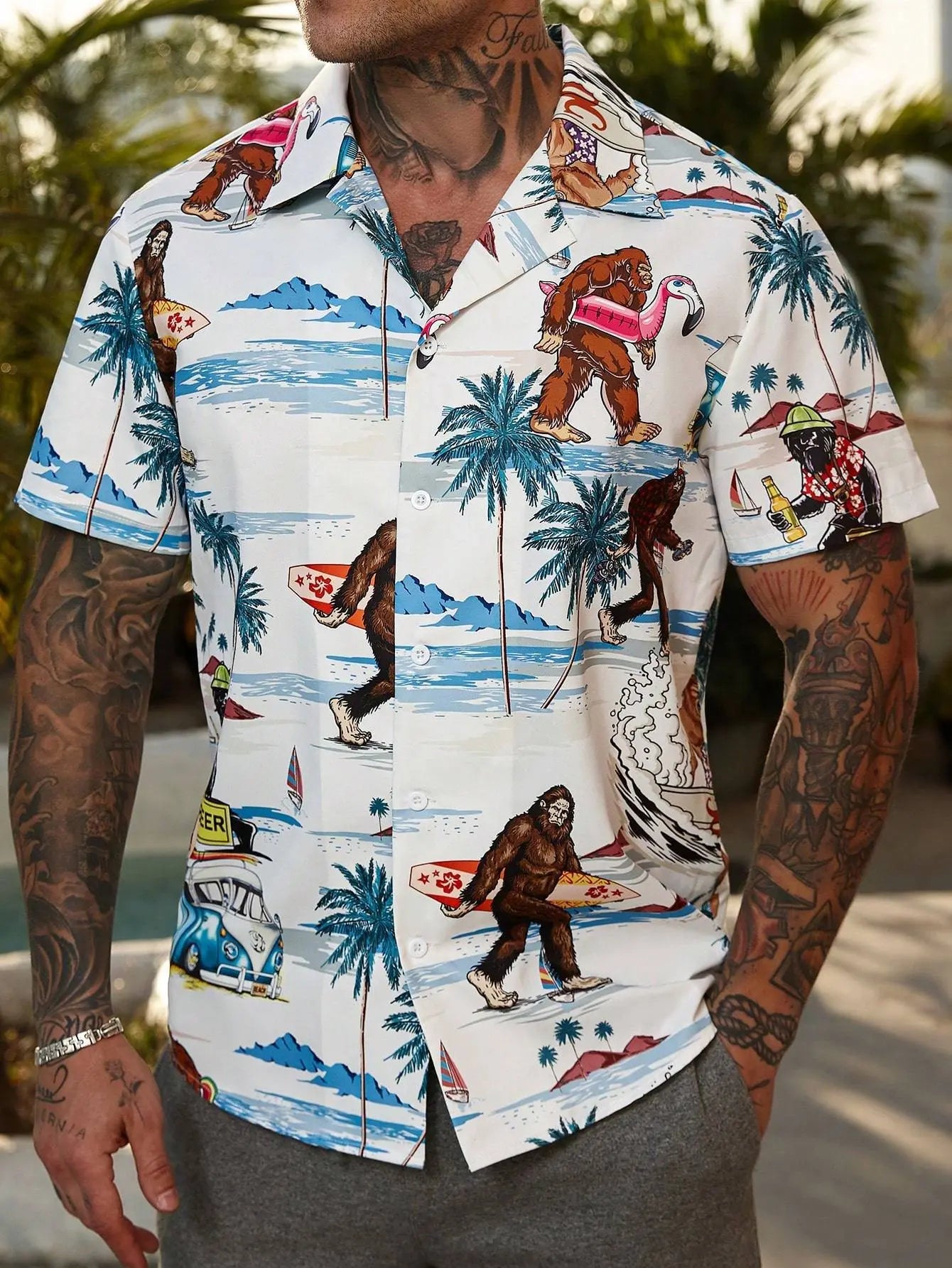 Men's Floral Print Casual Shirt with Unique Design