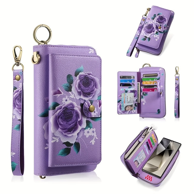 Elegant Floral PU Clutch Chic Zipper Wallet  Phone Bag
