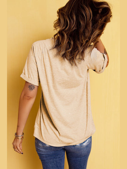 Women Corn Letter Graphic Cuffed Tee Shirt