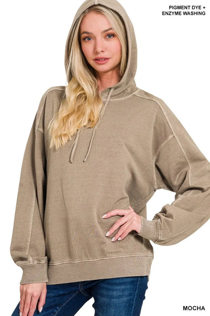 Zenana French Terry Pigment Dye & Enzyme Washing Hoodie