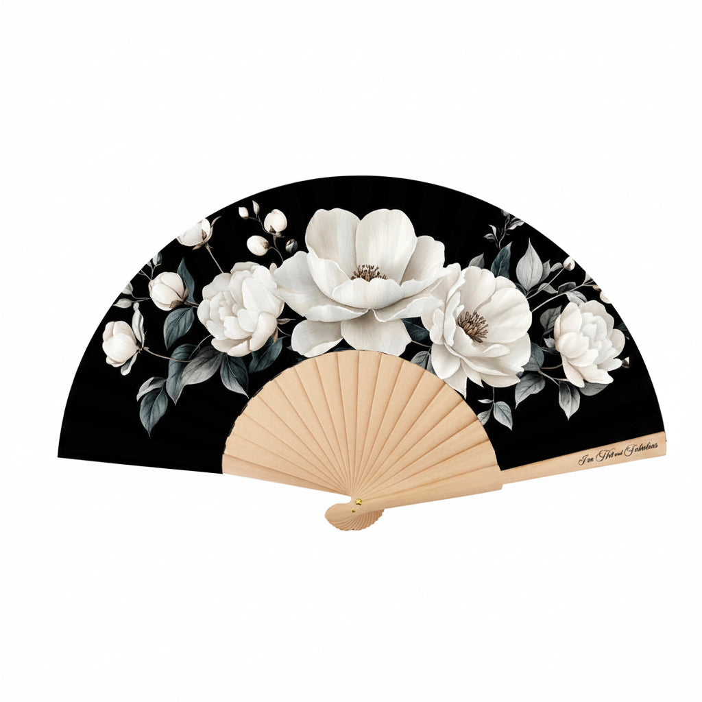 Black Floral Hand Fan