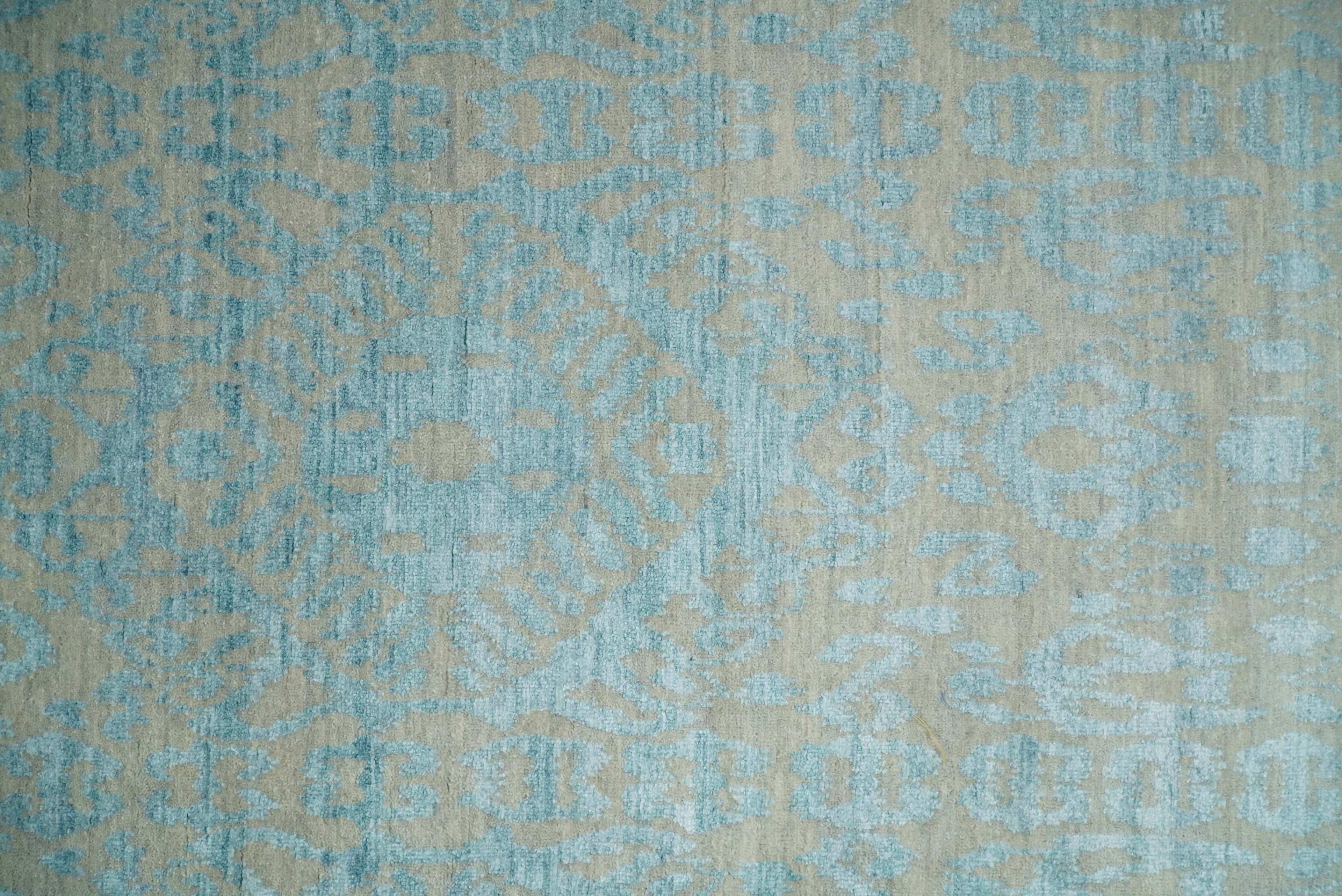 2.6x8 Fine Hand Knotted Camel and Blue Traditional Persian Style Antique Wool and Silk Rug