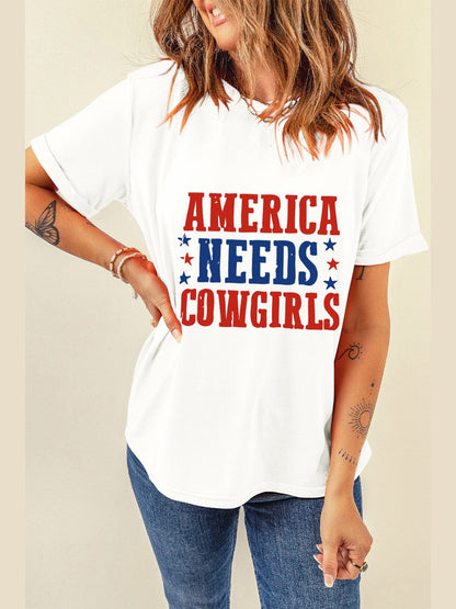 Women Letter Graphic Round Neck Short Sleeve T-Shirt