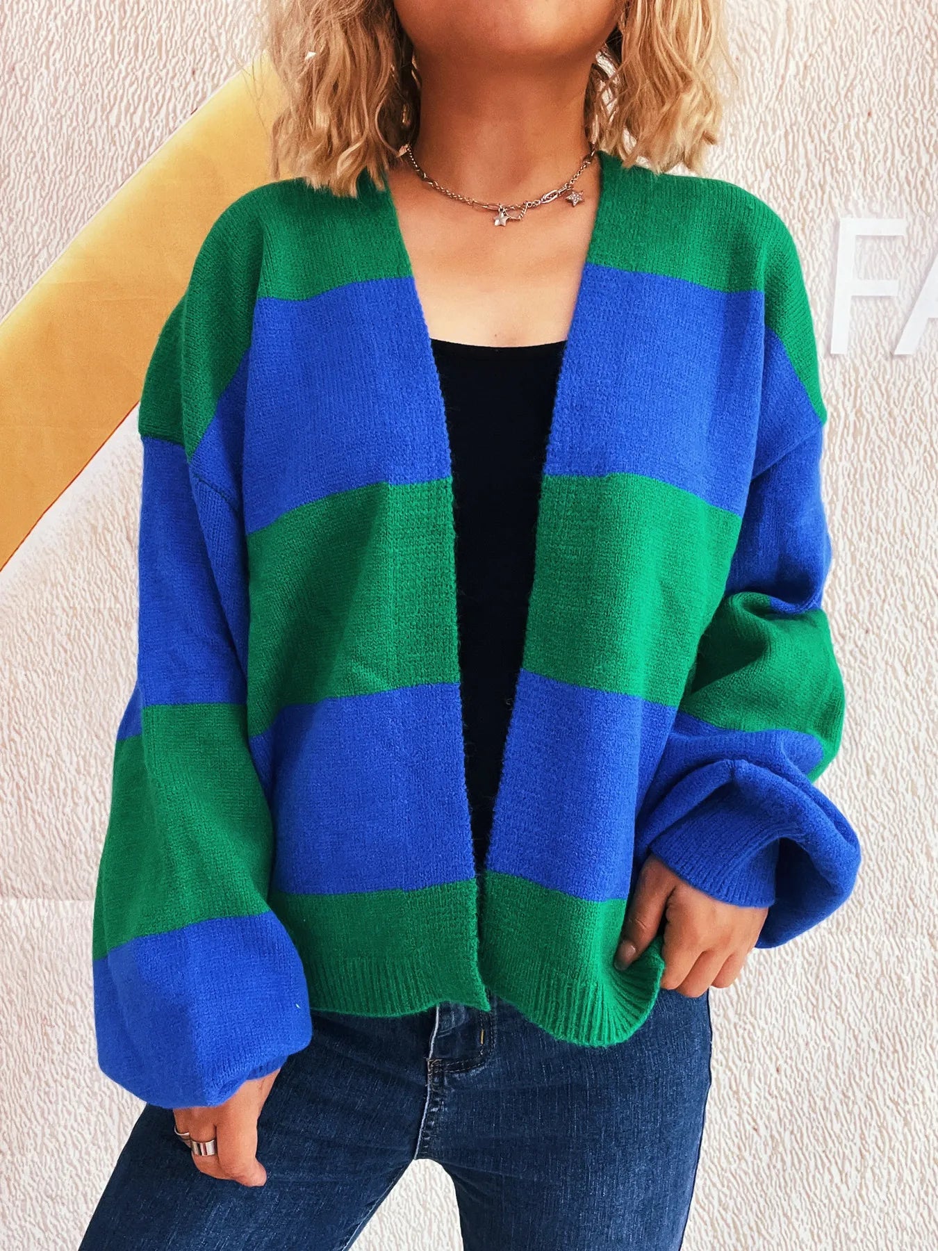 Women Color Block Open Front Cardigan