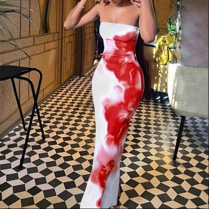 Contrast Color Floral Sexy Tube Top Dress