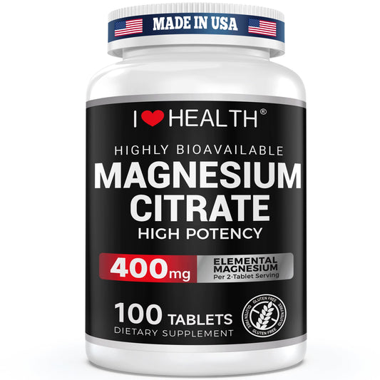 I Love Health Magnesium Citrate, 400mg, Heart Health Support, 100 vegetarian Tablets