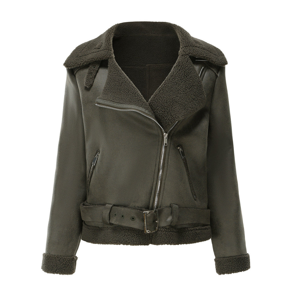 Women's Belt Turn-down Collar Coat