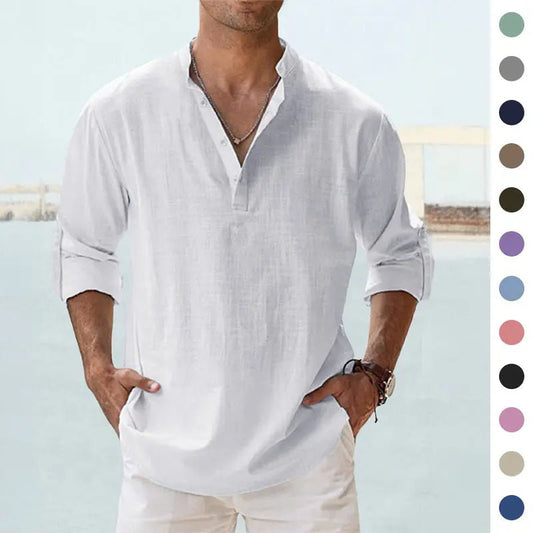 Men's Cotton Linen Long Sleeve Casual Shirt  Loose Tops
