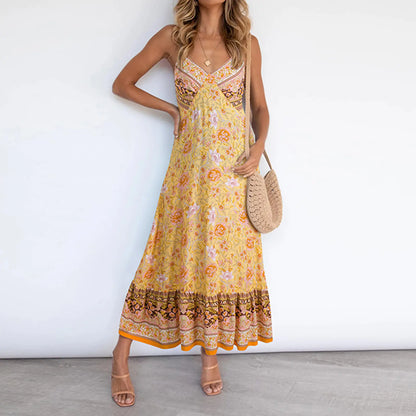 Women's Casual Boho Floral V-Neck Summer Dress