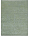8X10 Fine Hand Knotted Green And Gray Modern abstract Design Wool and Art Silk Rug