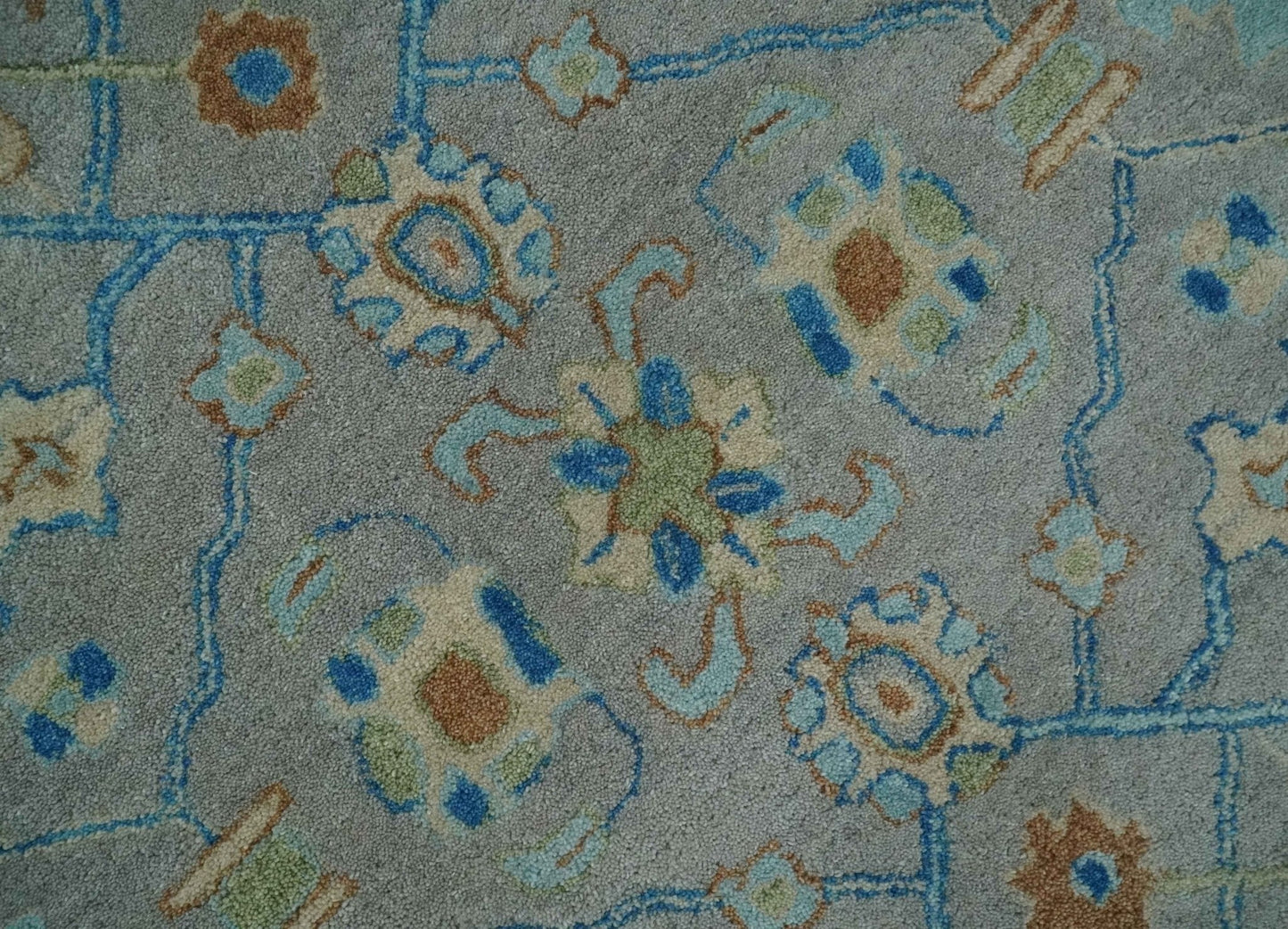 8x10 Hand Tufted Gray, Beige and Accent Blue Traditional Herati Design Wool Rug