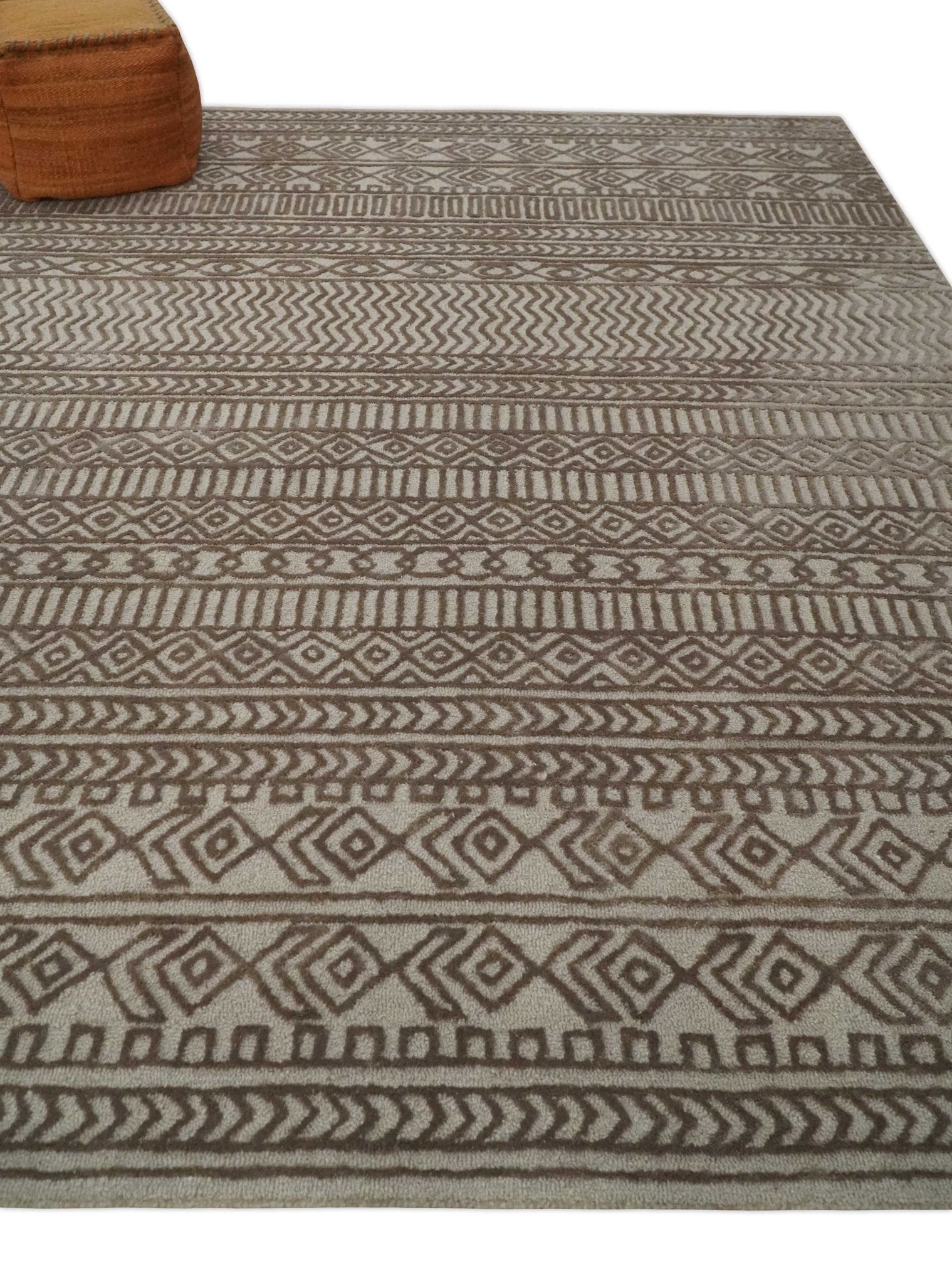 8x10 Hand Tufted Ivory and Bronze Stripes Pattern Rug Multi Size Living Room and Bedroom Rug | TRD6530810S