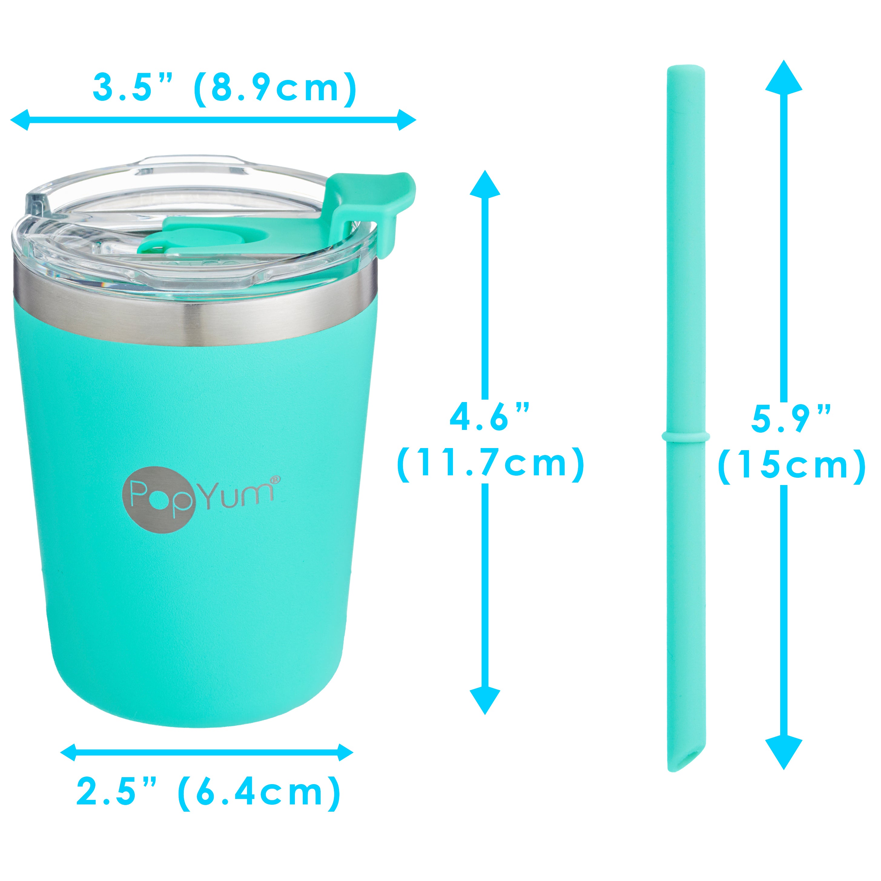 PopYum 9oz Insulated Stainless Steel Kids’ Cups with Lid and Straw, 2-Pack, Green & Pink, stackable, sippy, baby, child, toddler, tumbler