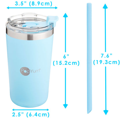 PopYum 13oz Insulated Stainless Steel Kids’ Cups with Lid and Straw, 2-Pack, Blue & Pink, stackable, sippy, baby, child, toddler, tumbler