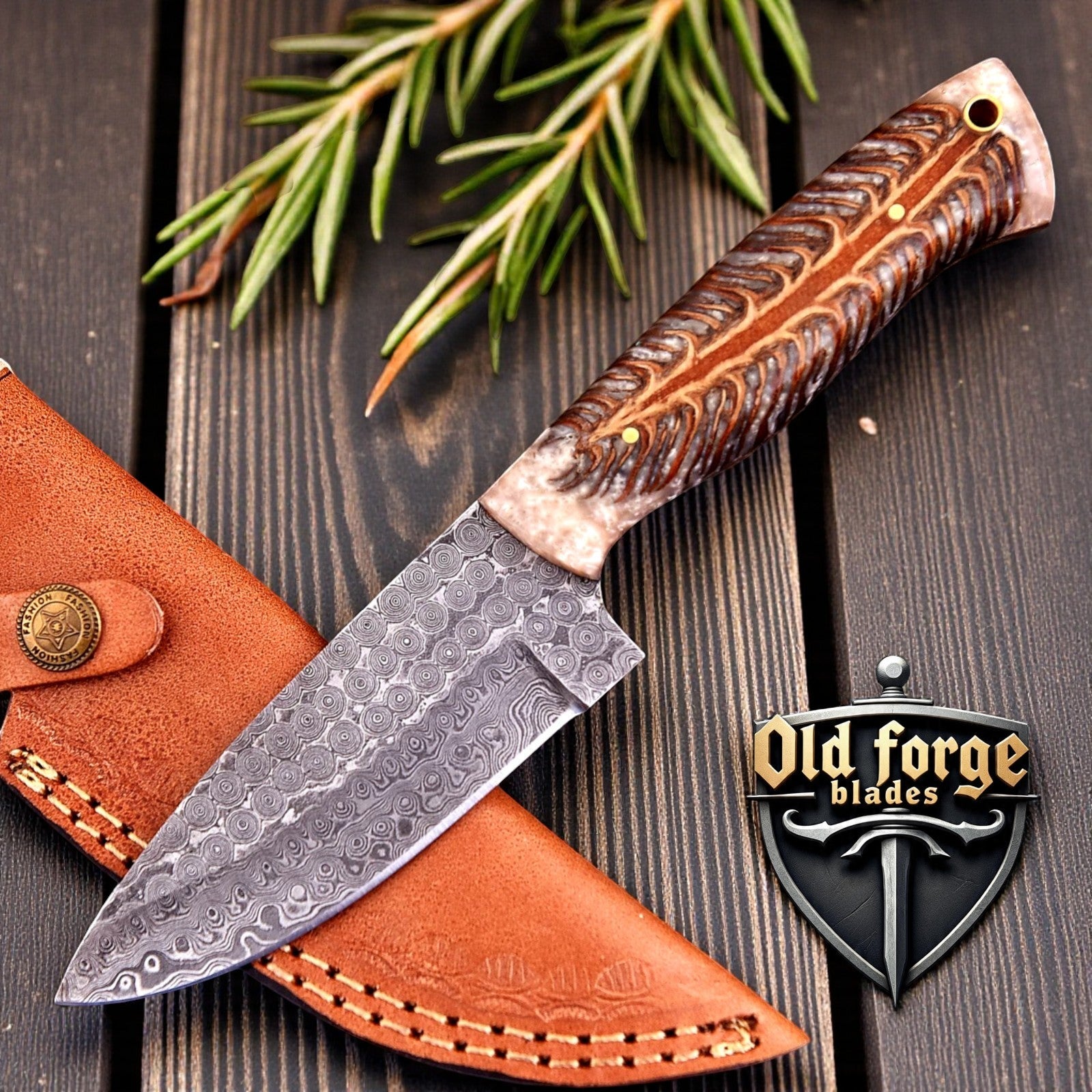 Hugh Glass Inspired Damascus Hunting Knife with Resin Handle