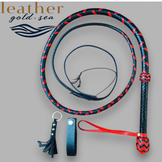 Handmade Leather Bull Whips – Red & Black, Made in USA