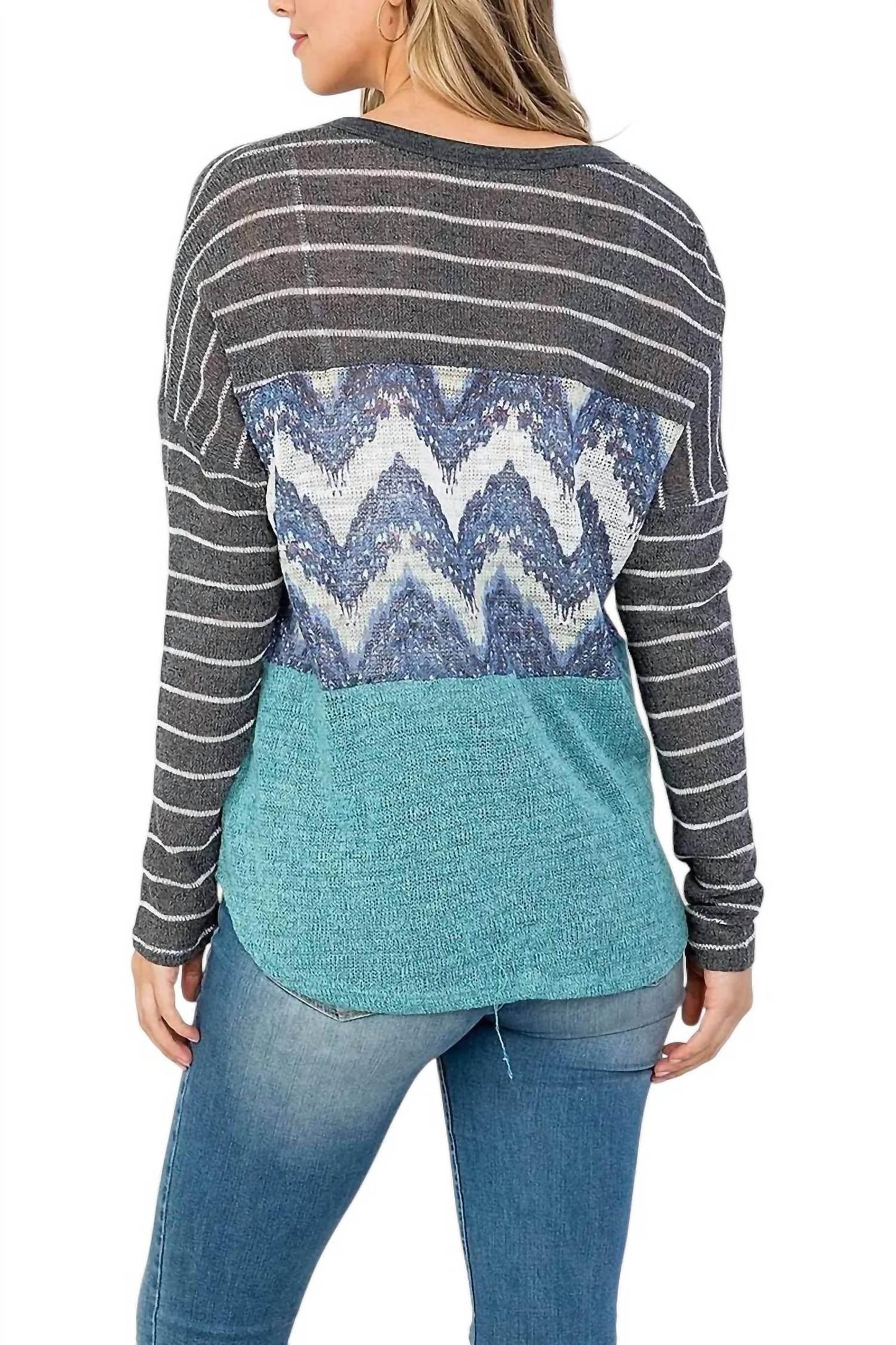 Colorblock Front Tie Long Sleeve Top