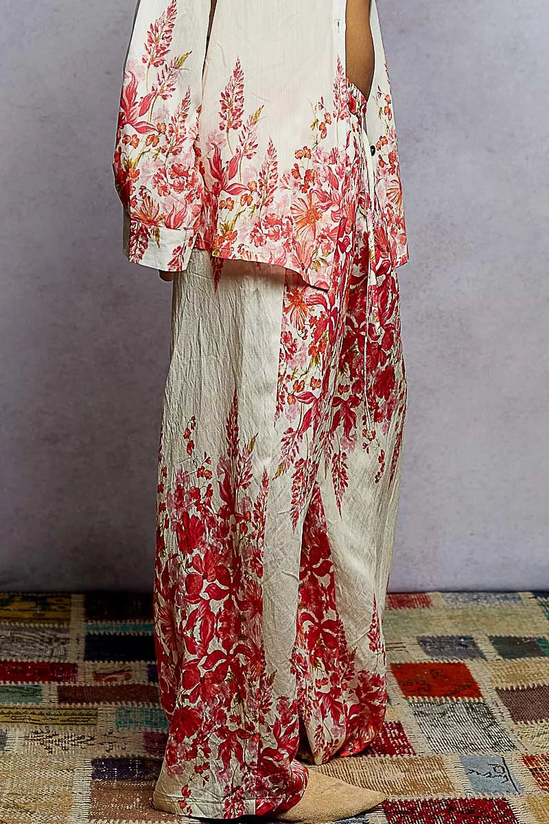 POL Floral Printed Woven Wide Leg Drawstring Pants