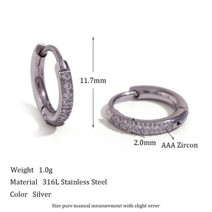 Women's Fashion Titanium Steel Rounded Edge Zircon Earrings