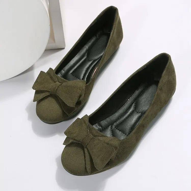 Women's Bow Flat Shoes Plus Size - Suede Casual Gommino