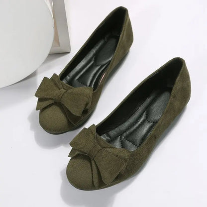 Women's Bow Flat Shoes Plus Size - Suede Casual Gommino