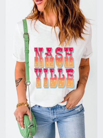 Women Letter Graphic Round Neck Short Sleeve T-Shirt