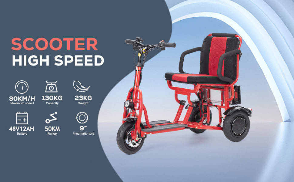 COUGAR (Red) Ultra Lightweight Folding Scooter For Adults 3 Wheeler - Portable