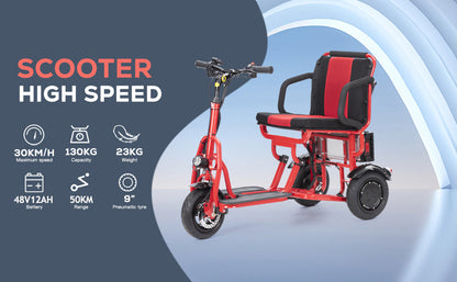 COUGAR (Red) Ultra Lightweight Folding Scooter For Adults 3 Wheeler - Portable